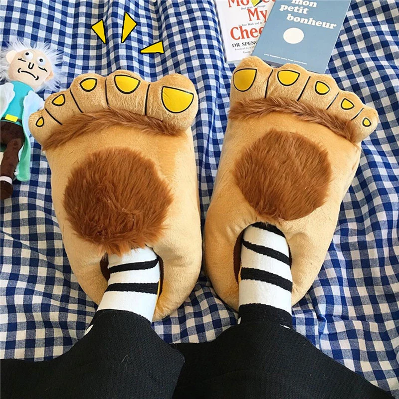 Unisex Couple Warm Home Slippers Cartoon Anime Big Feet Indoor House Cotton Shoes Men Spring Winter Slippers Plush Warm Non-Slip