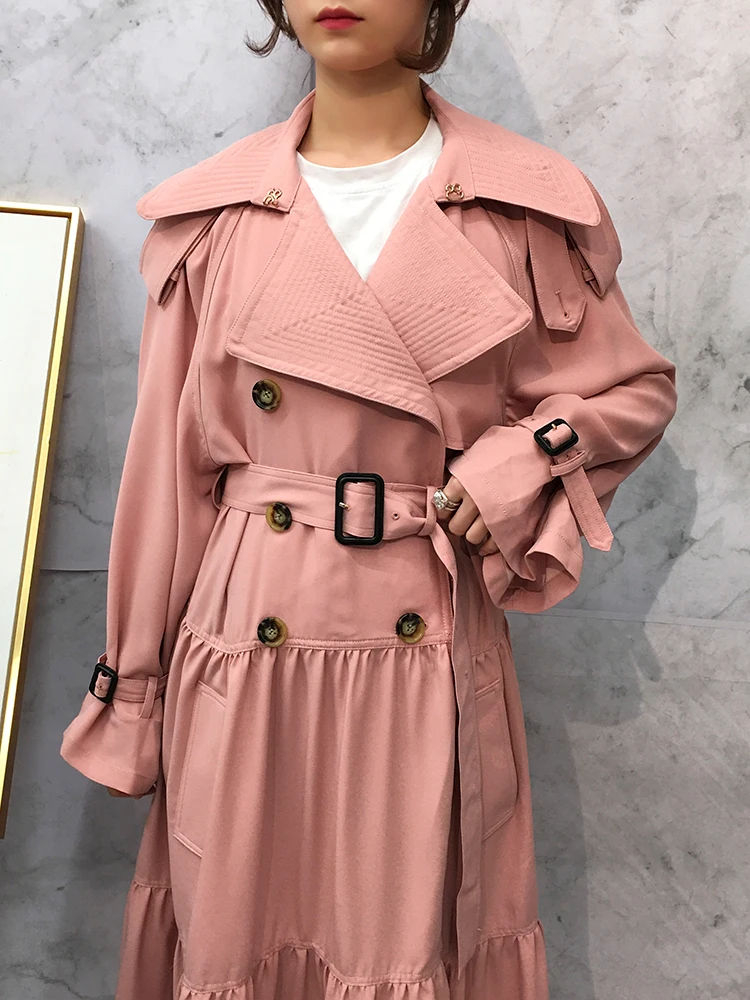 

2020 Spring and Summer Elegant Women Dress Pink Office Lady A-Line Solid Sashes Dress Flare Sleeve Long Sleeve Dress
