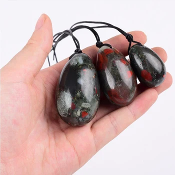

Drilled Jade Egg Yoni Wand with Massage Stick Natural Blooded Jasper Yoni Egg Massage Balls Kegel Exercise Pelvic Floor Muscle