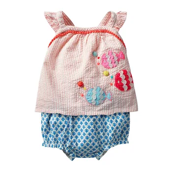 

Little maven sets Summer Baby Girls Clothes Cotton Children's Sets Animal Fish Applique t shirt + shorts Boutique Outfits Kits