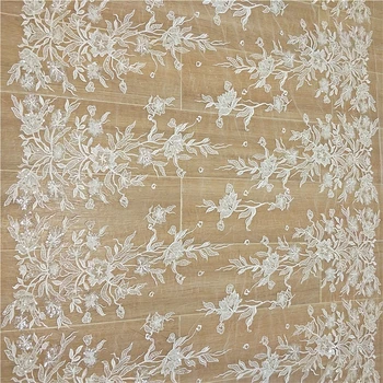 

New Style Large Size Silver Beads Sequin Embroidered Lace Fabric for Cloth Wedding Dress DIY