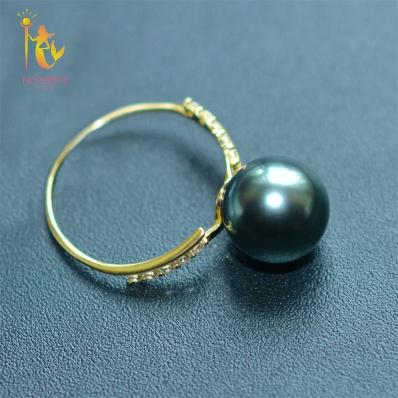 NYMPH, роскошное кольцо, настоящий талийский черный жемчуг, 11-12 мм, круглый натуральный жемчуг, 18 К, золотые аксессуары, хорошее ювелирное изделие для женщин, J308