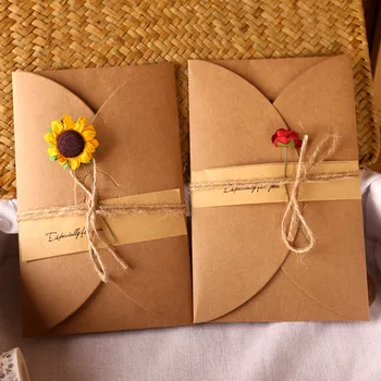 

10pcs Retro DIY Kraft Paper Card Flower Party Greeting Envelopes Invitation Dry Wedding Invitation Envelope Handmade with