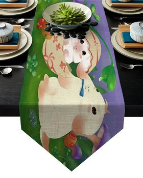 

Easter Rabbit Eggs Lovely Table Runner Table Flag Home Party Decorative Tablecloth Table Runners