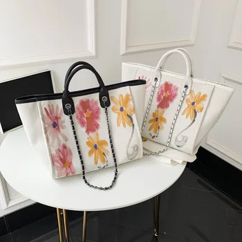 

Large Capacity Canvas Bag Female 2020 New Style Korean-style Chain Single-shoulder Crossbody Bag Textured Hand tuo te bao Fashio