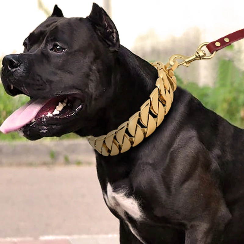 Strong Metal Dog Chain Collars Stainless Steel Pet Training Choke Collar For Large Dogs Pitbull Bulldog Silver Gold Show | Дом и сад