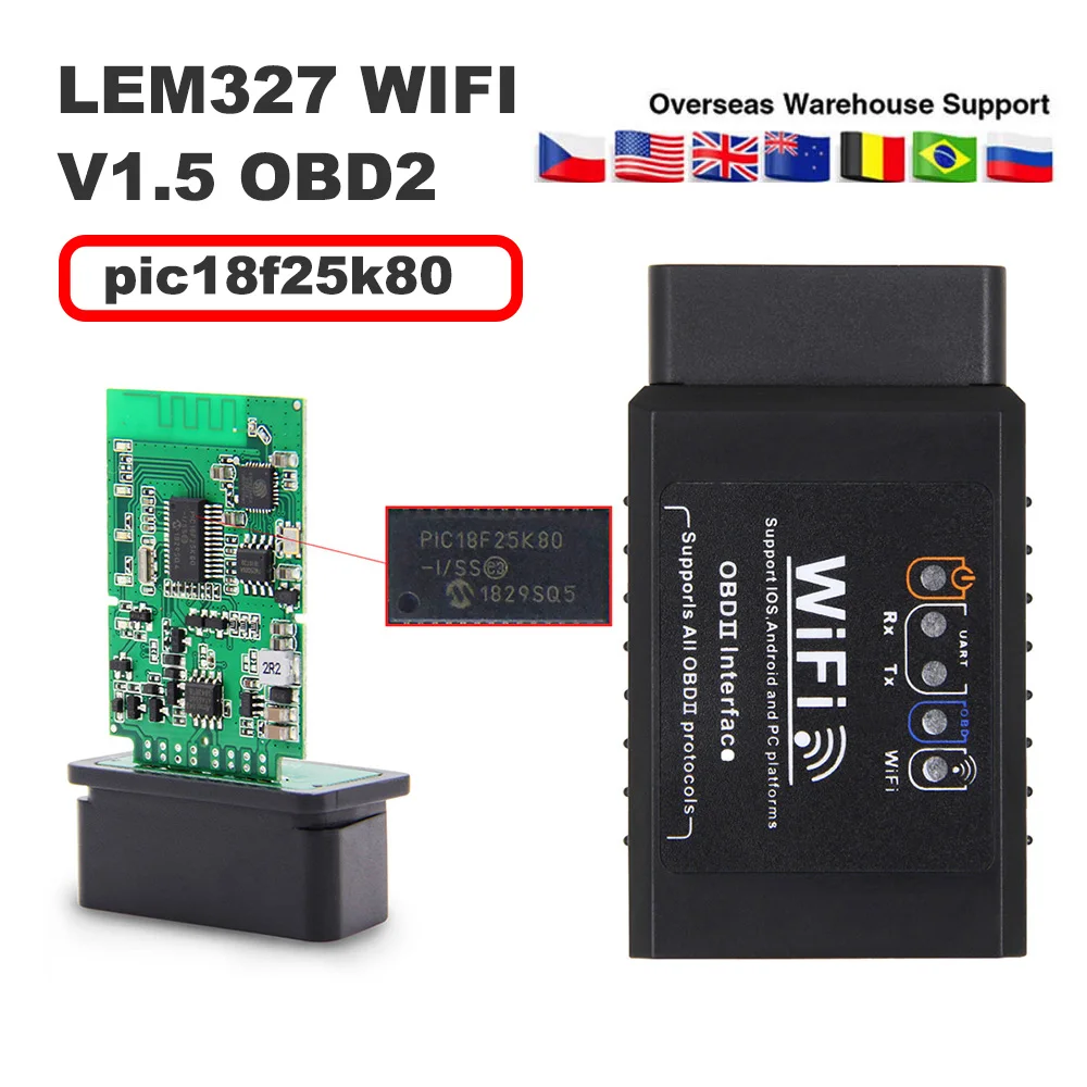 Автомобильный сканер pic18f25k8 для Peugeot Hyundai Kia Citroen Lada iOS Android Wifi Bluetooth V1.5 ELM327 OBD2