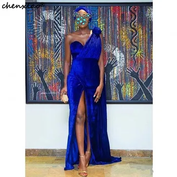 

Elegant Velvet Evening Dress One Shoulder Split Front Charming Prom Dress Gowns For Teens Prom Party Dresses Custom Made