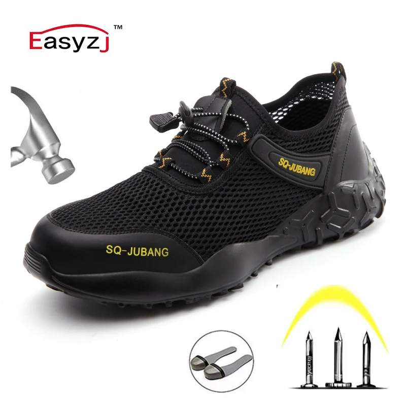 

EASYZJ Summer Mesh Breathable Work Boots Breathable Working Shoes Man Safety Lightweight Puncture-Proof Safety Shoes Dropshippin