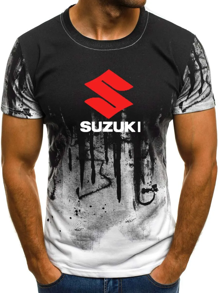 Мужская футболка с коротким рукавом и логотипом Suzuki, летняя повседневная хлопковая Футболка с градиентом, модная мужская брендовая футболка в стиле хип-хоп Harajuku