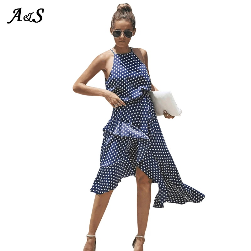 Женское винтажное платье в горошек Anbenser летнее асимметричное без рукавов с
