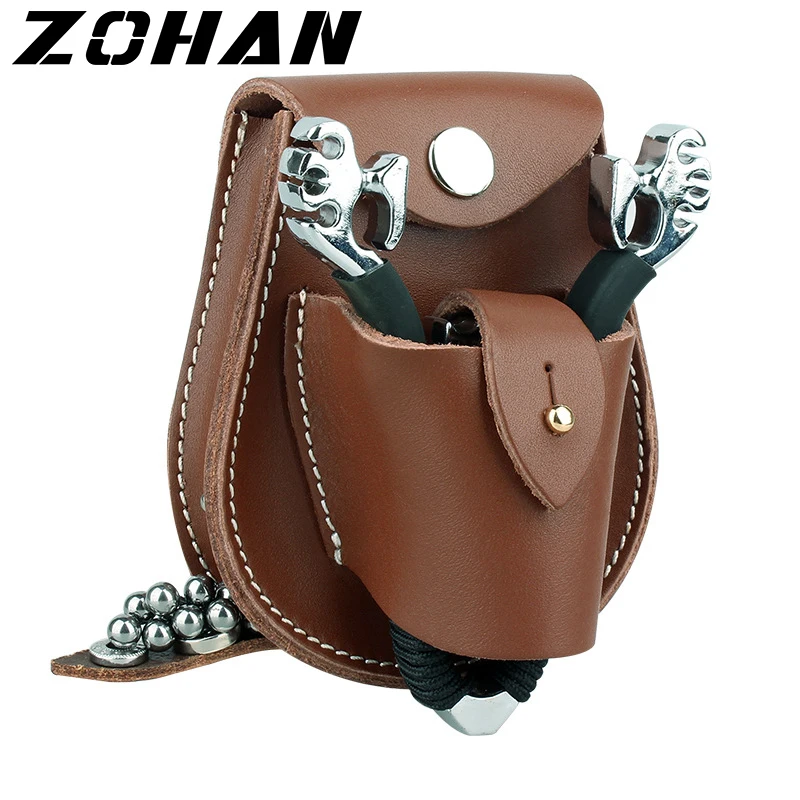 

Outdoor Hunting Catapult Case Leather sports steel ball package PU Slingshot bag back through the belt durable without