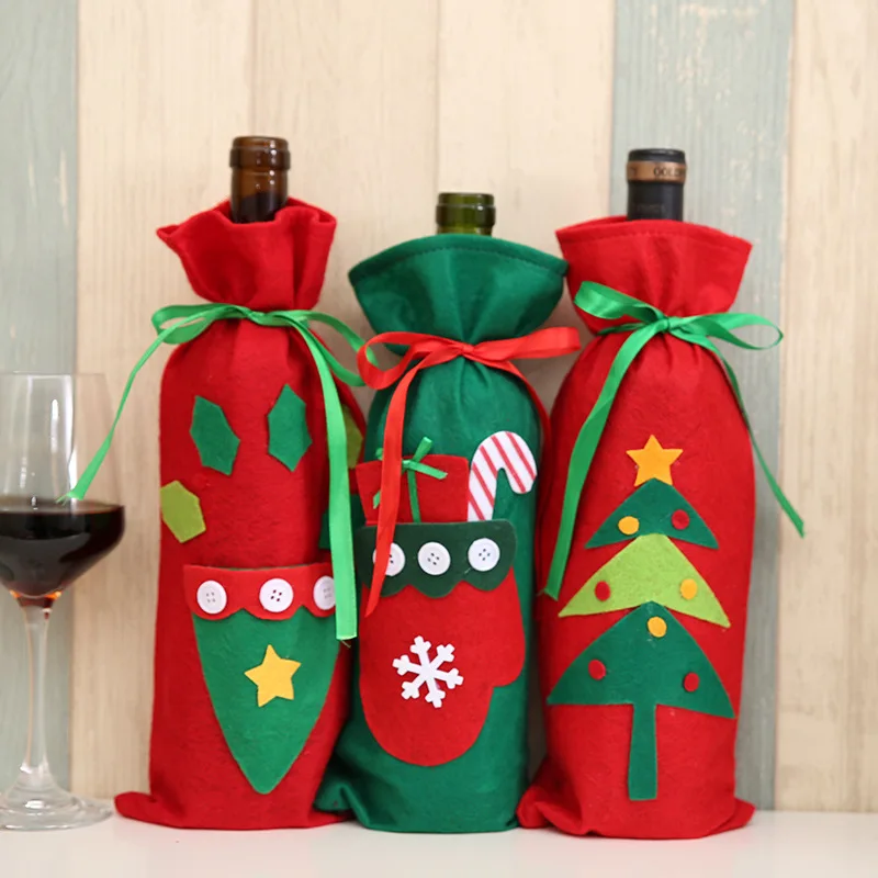 

Christmas Wine Bottle Decor Set Gloves Pockets Christmas Tree Bottle Cover Clothes Kitchen Decoration For New Year Dinner Party