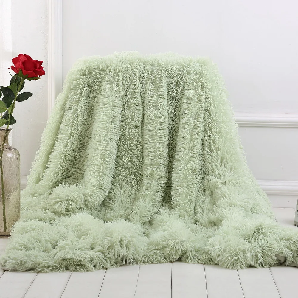 Green DIDIHOU 130x160cm Solid Color Shaggy Blanket Soft Plush Reversible Baby Blankets Washable Bed Couch Microfiber Adult Blanket - Цвет: Green