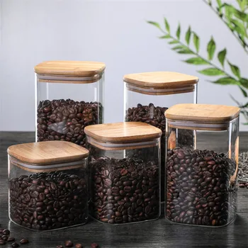 

Transparent Square Sealed High Borosilicate Glass Spice Jar With Lid Kitchen Storage Tank Coffee Bean Storage Can Food Container
