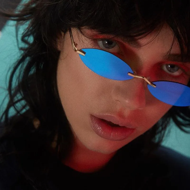 

Fashionable All-match Oval Sun Glasses Men's And Women's Personalized Metal Frame Sunglasses Male Frameless Colorful Sunglasses