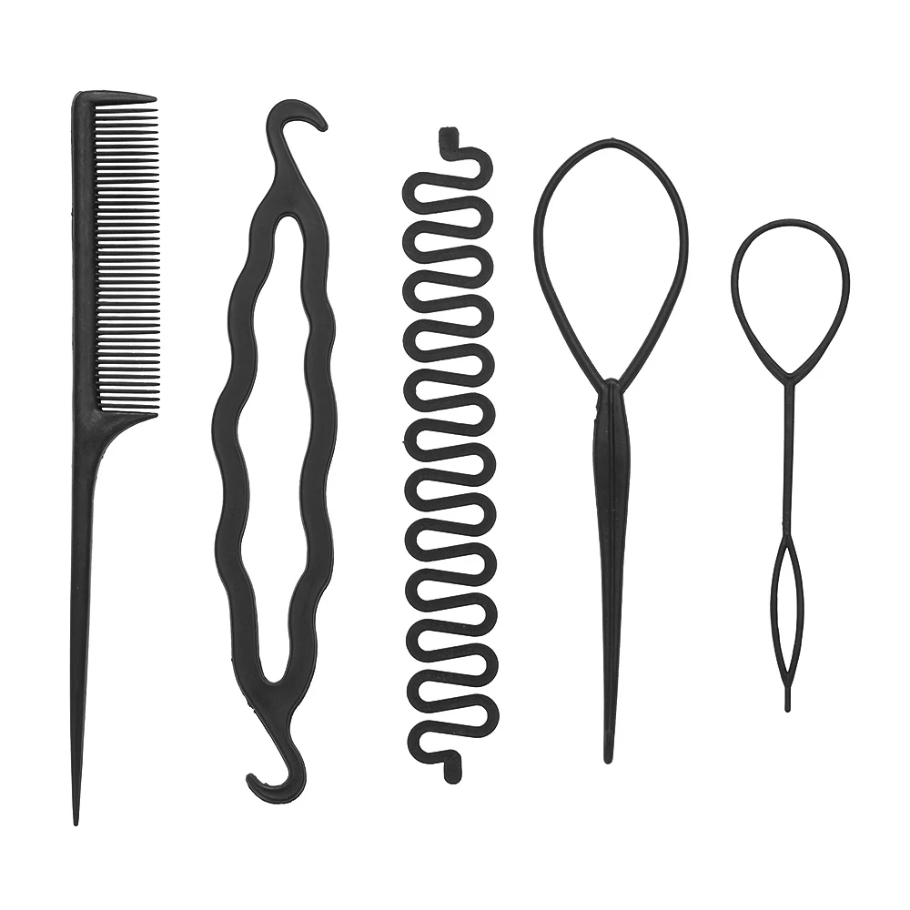 5 шт., Портативная Черная пластиковая заколка для волос, булочка для волос, инструмент для плетения волос, завивка, конский хвост, аксессуары для самостоятельного изготовления, инструмент для укладки волос для девочек