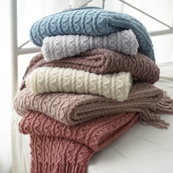 

Throw blanket Autumn new style color casual knitted thin blanket with tassels 127*170CM