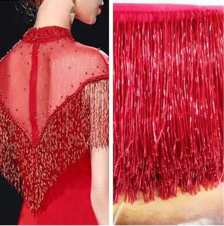 

7style 40cm Tube Bead fringe lace accessories dress wedding polyester fabric Dance diy textiles elastic tissu cloth fabric C948