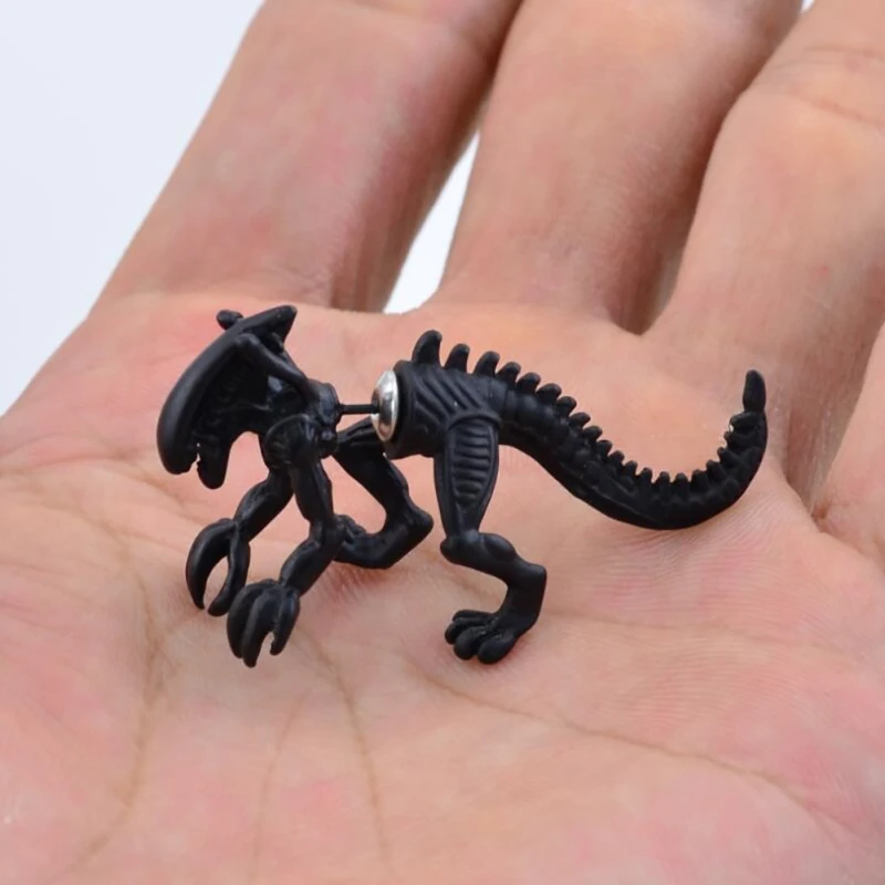 Праздничные украшения, подарок, 2 шт./пара, ювелирные изделия, 3D страшный монстр, Инопланетянин, серьги-гвоздики, черный цвет, динозавр, модные серьги для женщин и мужчин