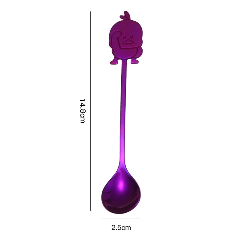 Cute Duckling Coffee Spoon 304 Stainless Steel Stirring Coffee Spoon Cream Dessert Tea Spoon Kitchen Accessories - Цвет: Purple