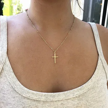 

Trendy Street Long Cross Necklace Pendant Women Gold Silver Color Clavicle Chain Choker Necklaces Fashion Collares Jewelry