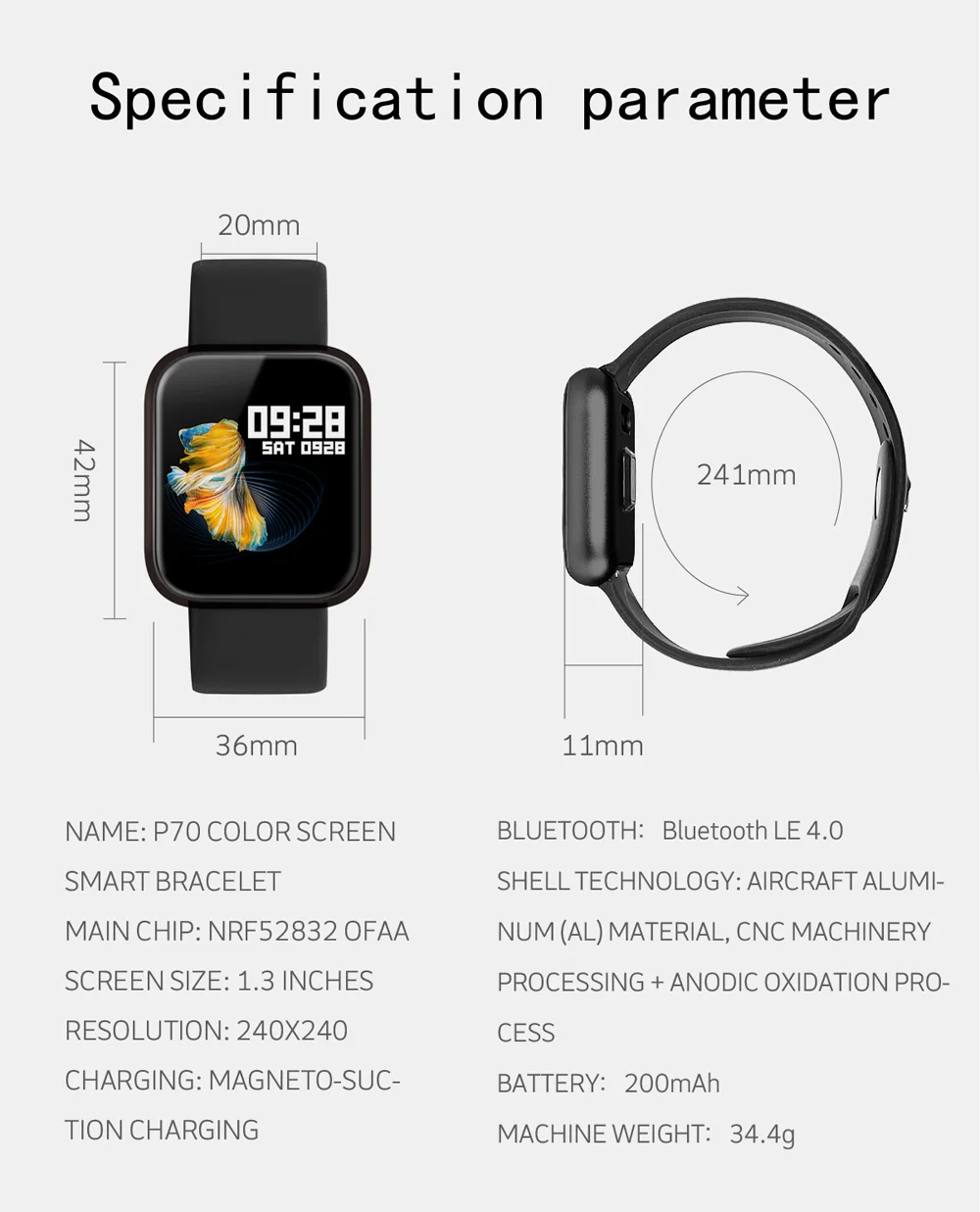 KIWITIME Smart Watch P70 Sports Bracelet Fitness Heart Rate Blood Pressure Monitor Women Smartwatch for Apple iPhone iOS Android