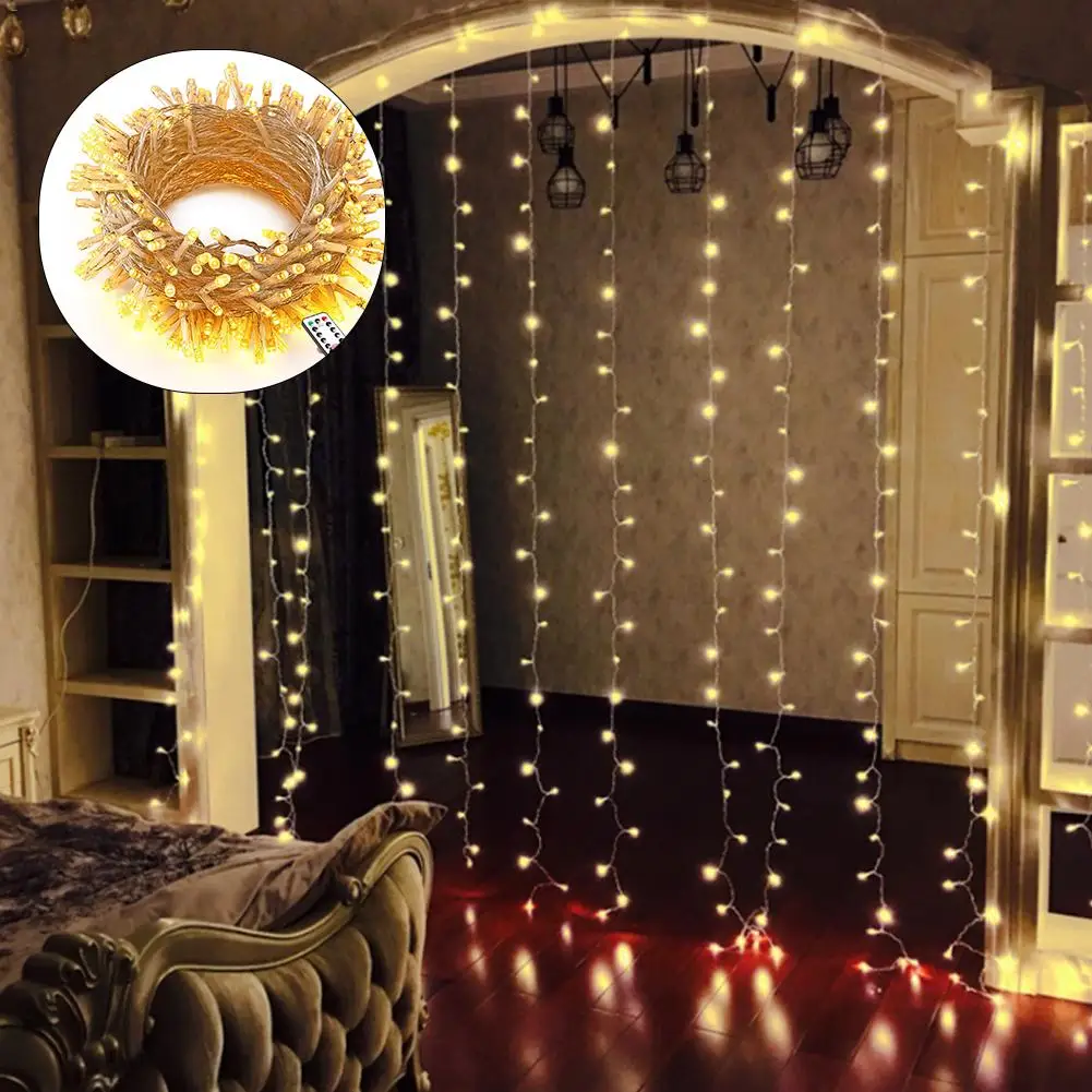 

New Year 20M 200LED Curtain Icicle String Light 200LED Droop Fiary Garland for Christmas Home Indoor Decoration Lights