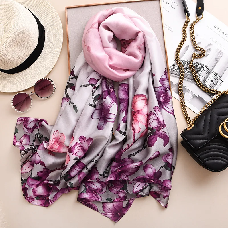 

2019 Scarf Women Silk Cachecol Hijab Bandana Bandanas Scarves Pashmina Echarpe Bufandas Foulard Femme Shawl Poncho Desigual