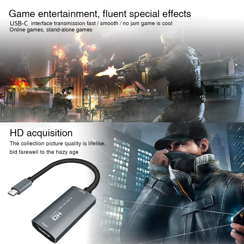 Video Capture Card HD 1080P 4K Type C To HDMI-compatible Video Capture Card HDMI-compatible To USB-C for Game Record Live Streaming
