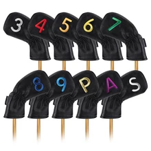 Железный чехол для клюшек для гольфа, черный набор, 10 шт, цветной номер#, кожаный защитный чехол для головы для гольфа, черный