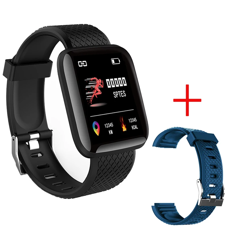 Умные часы IP67, водонепроницаемые, кровяное давление, пульсометр, часы, спортивные, умные часы для Android IOS, Apple Phone, для мужчин, женщин, детей - Цвет: add a blue strap