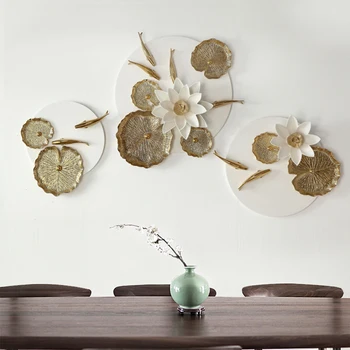 

Japanese float Stereo Fish Lotus Leaf Wall Hanging Ornament Decoration Home Sofa Background Resin Flower Crafts Hotel Wall Mural