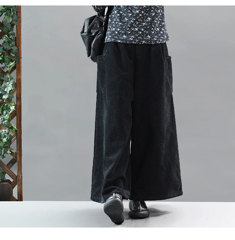 Вельветовые женские брюки осень зима большой размер толстый флис эластичный пояс широкие брюки свободные женские брюки YoYiKamomo