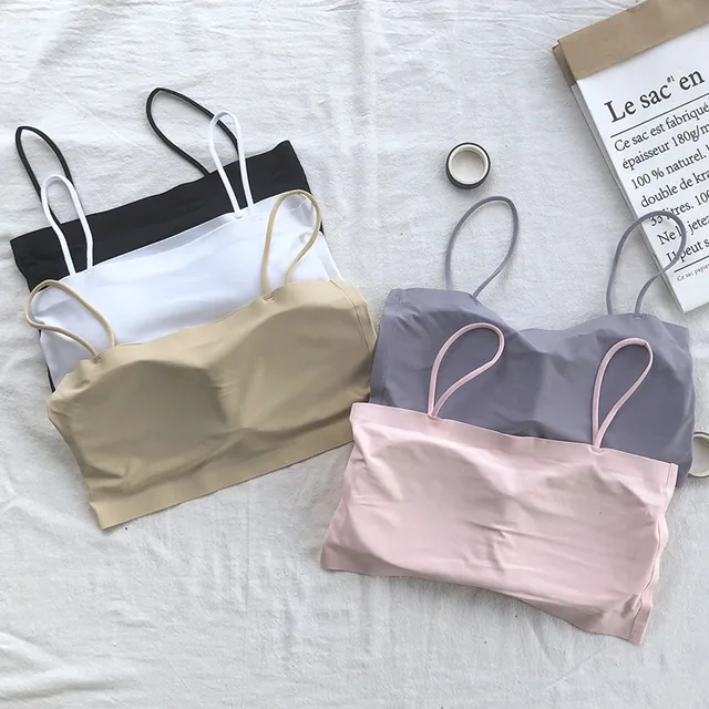 Summer Women Sling Tube Top Sexy Bra Top Breathable Chest Pad Wearing Underwear Seamless Ice Silk