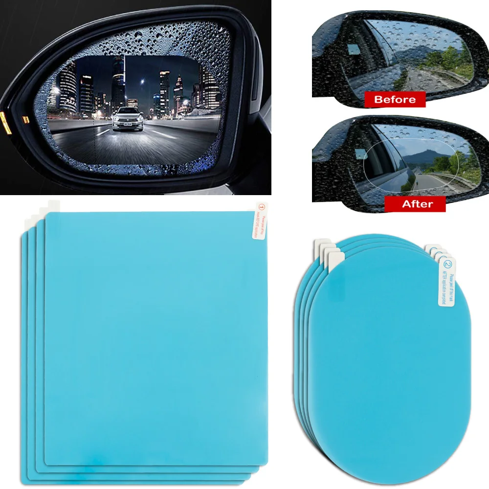 8 Uds espejo retrovisor para coche lluvia película impermeable espejo retrovisor película de vidrio protector de lluvia ventana Anti película a prueba de lluvia