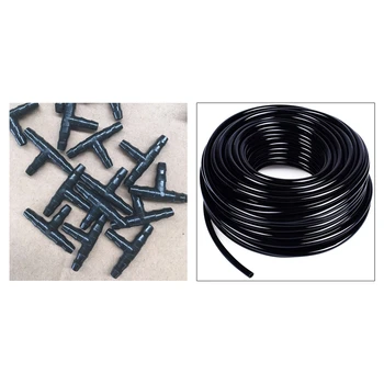 

201 Pcs 1/4 Inch Drip Irrigation Hose: 200 Pcs Tee Pipe Joint Pipe Hose Connector & 1Pcs 30M Blank Distribution Pipe