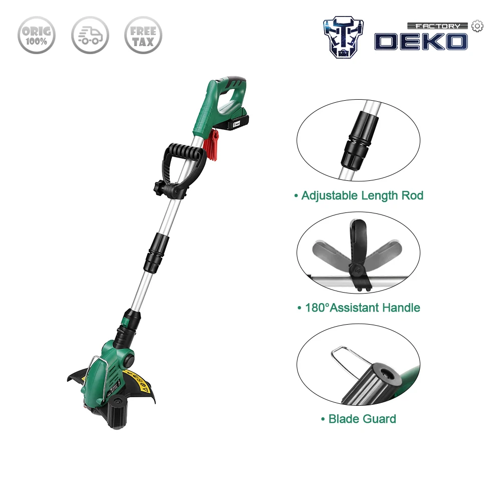 

Factory Outlet DEKO DKGT06 Cordless Grass String Trimmer with 20V Lithium 1500mAh Battery Pack and Blade Pendants