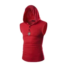 Новинка, стильная оригинальная Летняя мужская Спортивная футболка без рукавов с капюшоном, однотонная повседневная майка B02