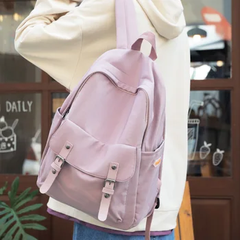 

Waterproof Backpack Large Casual Daypack Satchel Schoolbag Female Fresh Bag Pack College Students Solid Color Purple Backpacks