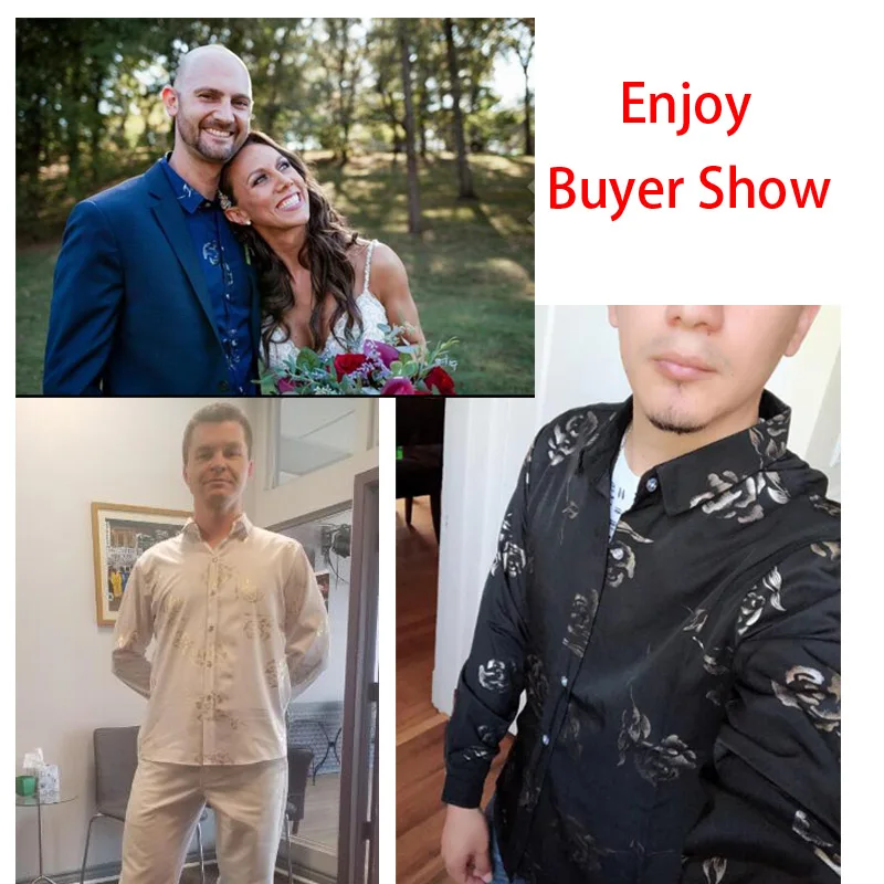 Kopen Nieuwe Bloemenprint Shirt Mannen Slim Fit Chemise Homme 2017 Luxe Merk Rose Bloemenprint Heren Overhemden Camisa Sociale masculina
