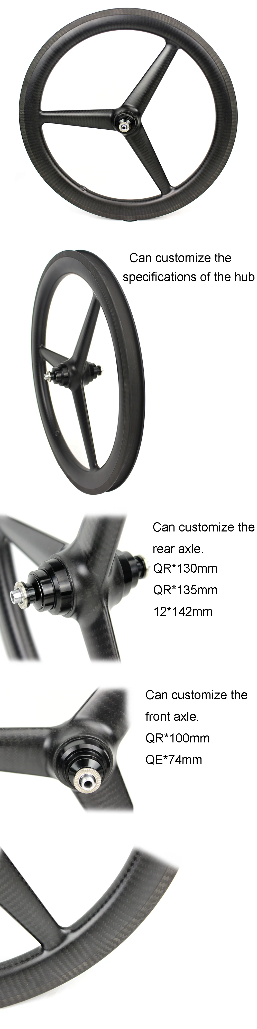 406mm carbon rims clincher three spoke carbon fiber wheels for BMX folding bike