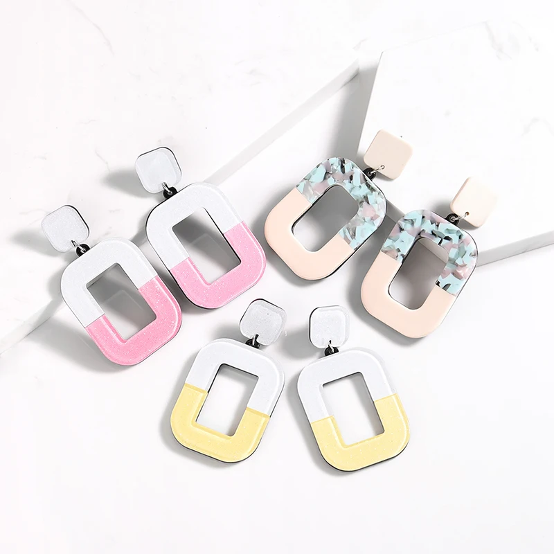 

Two-color Stitching Acrylic Earrings for Women Bohemian Big Square Drop Earrings Earings Fashion Jewelry Female Ear Pendientes