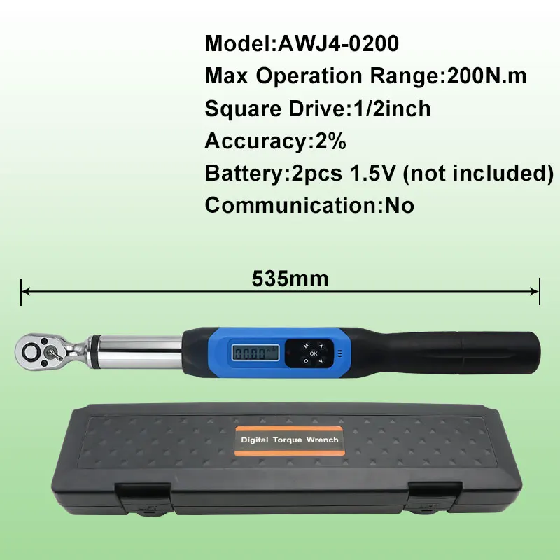 SHAHE Цифровой Динамометрический ключ 1/2 Регулируемый профессиональный электронный динамометрический ключ ручные инструменты - Цвет: AWJ2-0200