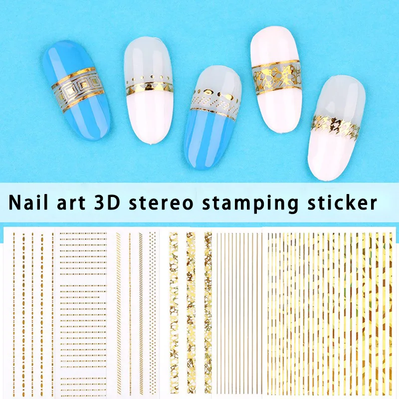 HOT 1pc Curve Stripe Lines Nails Stickers Gold Silver 3D Nail Sticker Decals Adhesive Striping Tape Nail Art Stickers