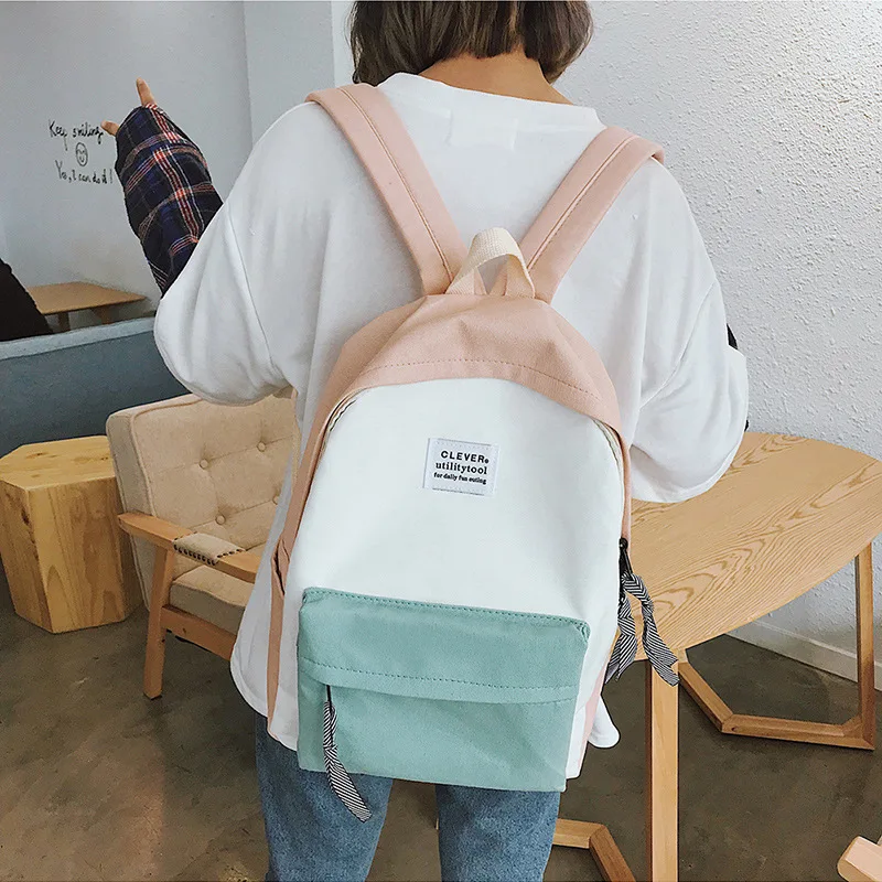 

Canvas Backpack Girl'S Travel Bag New Style Contrast Color Large-Volume Multi-functional Outdoor Backpack Fresh School Bag Fashi