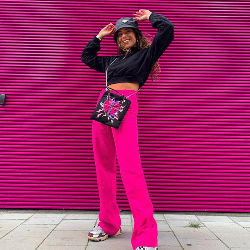 

New Arrivals Women Wide Leg Pant Casual Loose Neno Pink High Waist Simple Personality 2019 Autumn Fashion Tide Cool Trousers