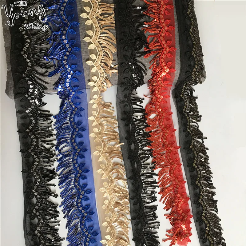 

1 meter for sale New arrive Embroidery Neckline Sequins Tassels Lace Collar Applique Sewing Tulle Fabric DIY Clothing Accessory