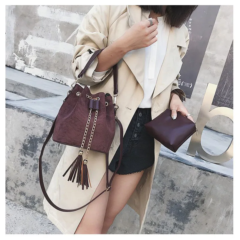 Tassel Fashion Shoulder Bag Women New Small PU Leather Messenger Bag Female Casual Large Capacity String Design Bucket Bags