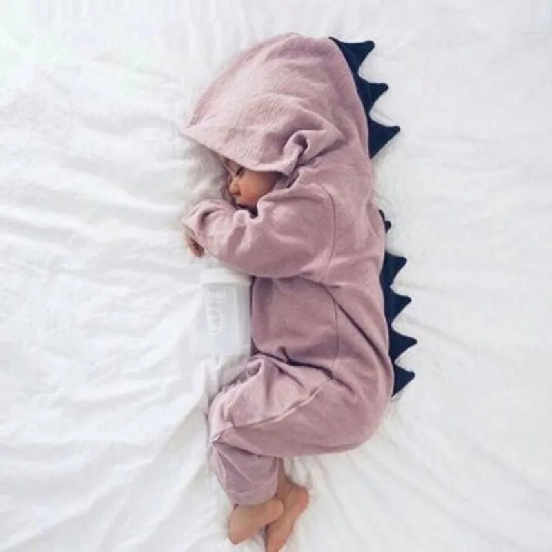 

Baby Boy Girl 3D Dinosaur Costume Solid Pink Gray Rompers Spring Autumn Toddler Warm Cotton Hoodies Romper Jumpsuit Clothes